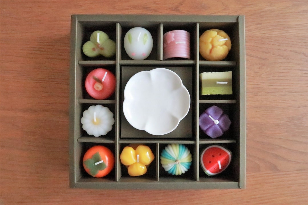 Japanese Sweets Candle, Japanese Confectionery, Wagashi Candle Gift Set, Candle Stand, 12pieces