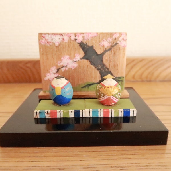 Hina Matsuri dolls, Vintage, Kokeshi Hina Doll, Japanese Traditional Craft, Miniature Dollhouse, Ginkgo Work, Kimono, gift, Japan, VI2