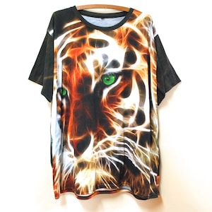 90s Realistic Airbrushed Tiger T Shirt, Vintage Big Cat Vivid Lifelike Print Tee, Oversized Fit Grunge Graphic Top, VTG Size XL