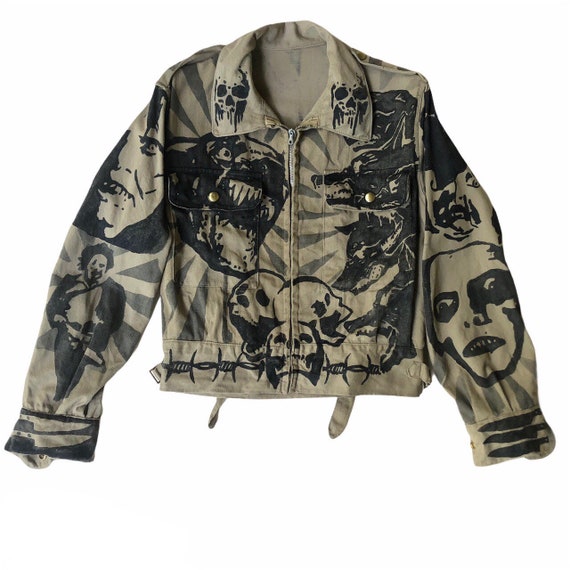 Hand Painted Eraserhead Jacket, Vintage 1950s Black W… Gem