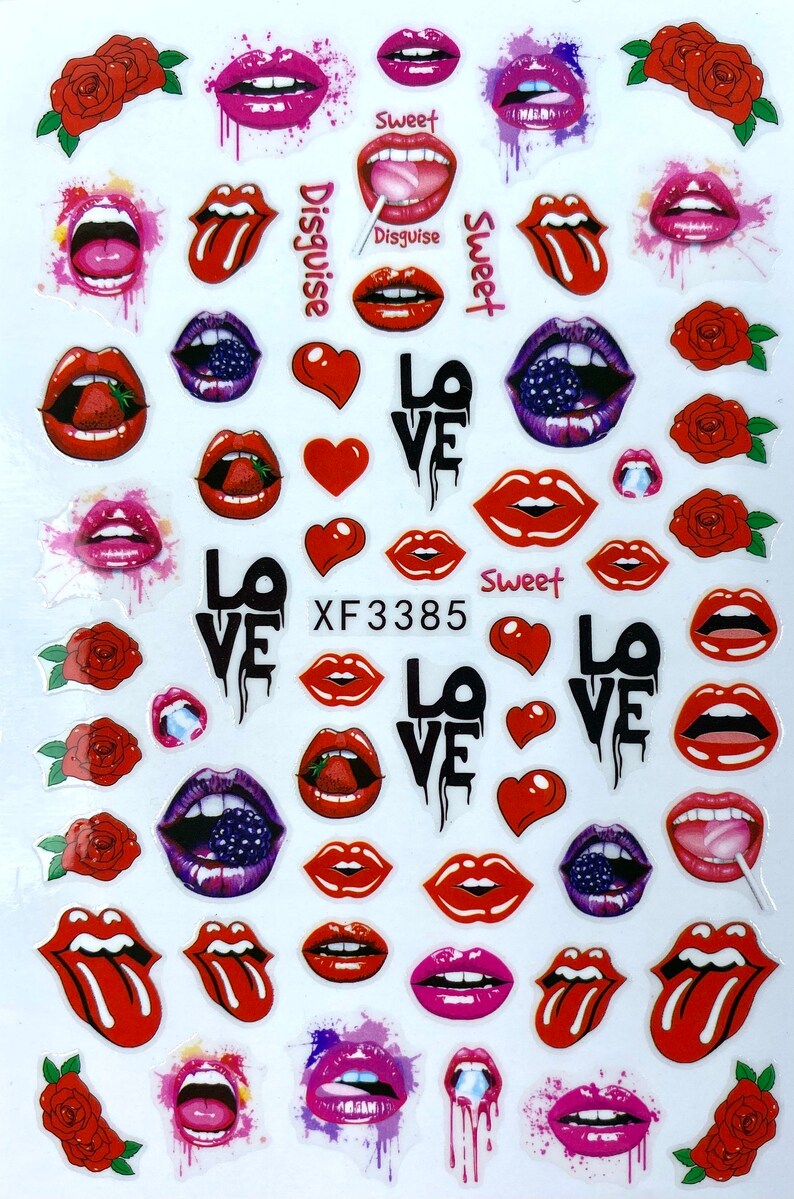 Lips Mouth and Roses Self Adhesive Nail Decals/stickers Etsy