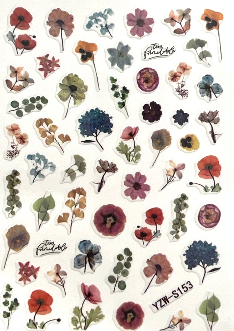 Assorted Dried Flowers Self Adhesive Nail Decals/Stickers image 1