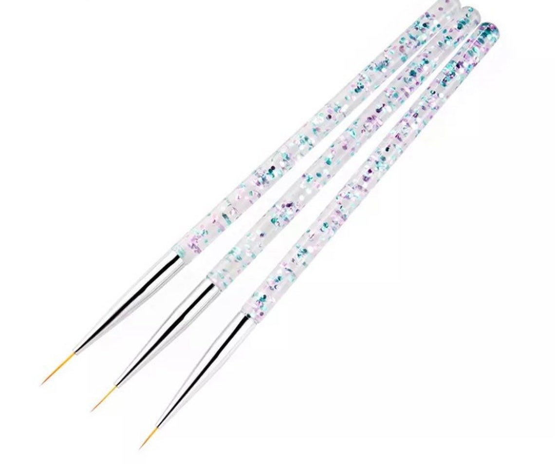 Set of 3 Super Thin Nail Art Detail Brushes Glitter Handle Etsy