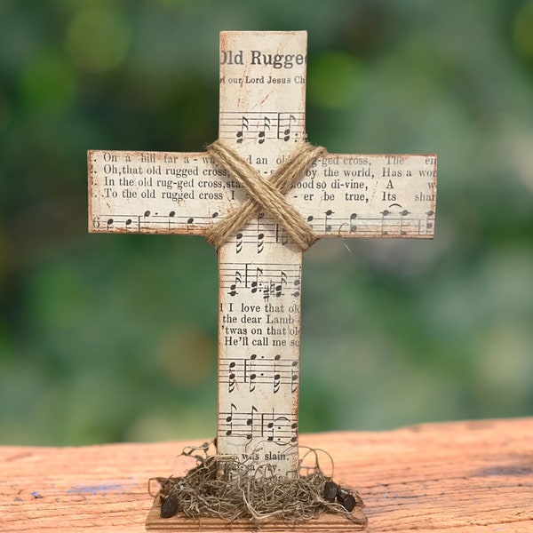 The Old Rugged Cross, Cross, Easter Decor, Christian Decor, Sheet Music Decor, Handmade, Gift, Couple Gift, Memorial Gift, Christmas Gift