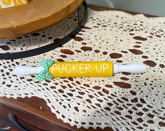 Pucker Up Lemon Mini Rolling Pin, Lemon Tiered Tray Decor, Lemon Kitchen Decor,  Summer Tiered Tray, Summer Kitchen Decor, Lemon Decor