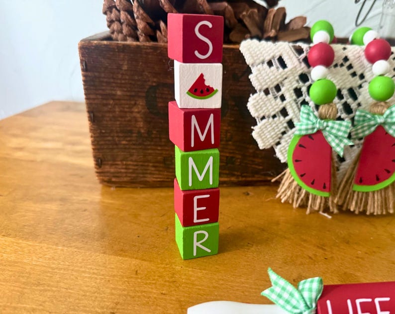 Watermelon Block Set Miniature Summer Blocks, Miniature Watermelon Decor, Watermelon Tiered ...
