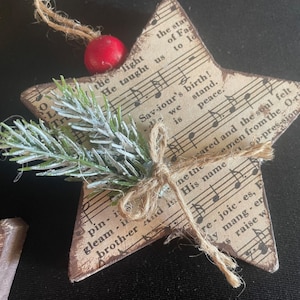Sheet Music Christmas Star Ornaments, Sheet Music Ornaments, Christmas Ornaments, Rustic Ornaments, Christmas Gift, Secret Santa