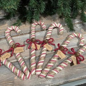 Primitive Candy Canes, Fabric Wrapped Candy Canes, Farmhouse Christmas ...