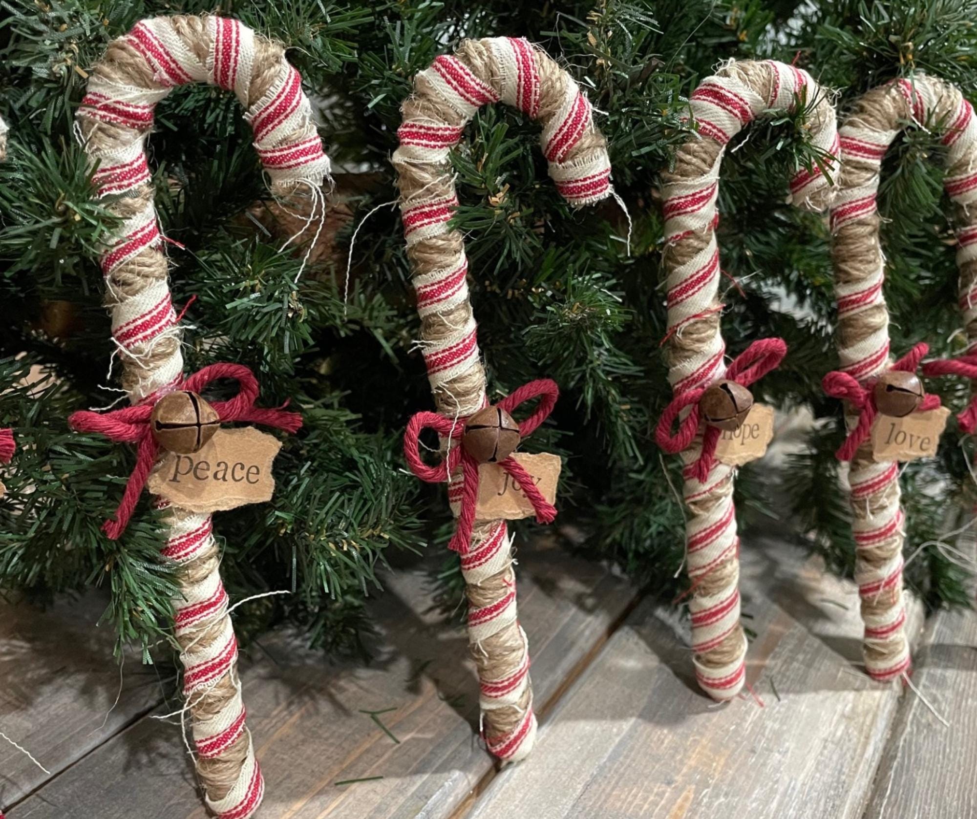 Primitive Candy Canes, Fabric Wrapped Candy Canes, Farmhouse Christmas ...