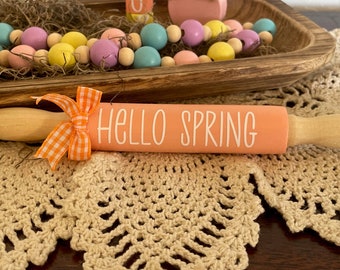 Hello Spring Mini Rolling Pin, Easter Mini Rolling Pin, Spring Mini Rolling Pin, Spring Tiered Tray Decor, Easter Tiered Tray Decor