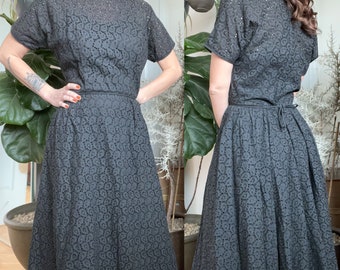 1950s Black Eyelet Lace Tea Dress