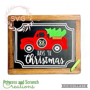 Vecchio camion rosso conto alla rovescia di Natale SVG; piccolo albero di Natale del camion della fattoria file di taglio per Cricut, Silhouette e altre macchine da taglio