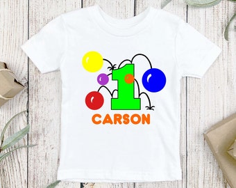 Personalized Bouncy Ball 1st Birthday T-Shirt/ Moon Bounce, Ball Pit Party Theme/ Baby’s First Birthday Shirt