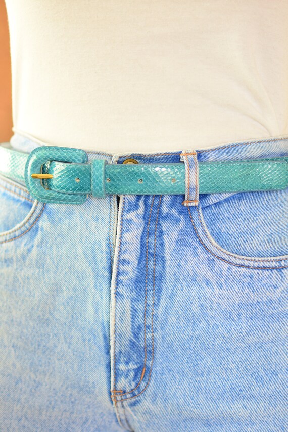 Size Small for 24-29 waist Thin Green Snakeskin Genuine Snakeskin 90s Era Vintage Belt By Mercante Honolulu for Nordstrom