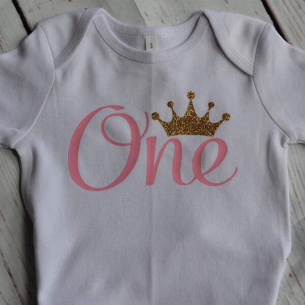 Customised Baby Girl first Birthday Onesie, Gold & Baby Pink, Birthday Photos, Cake Smash Outfit