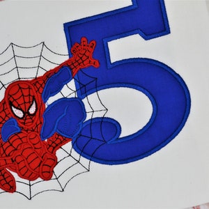 Boys Spiderman Birthday tshirt, Superhero Birthday shirt, Blue and red 5th Birthday tee, Boys Superhero fifth Birthday Shirt