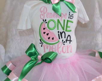 One in a melon first birthday outfit -melon birthday shirt-girl birthday shirt - watermelon birthday -girls 1st birthday outfit - party wear