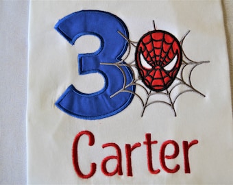 Boys spiderman birthday tshirt / spiderman with web shirt / 3rd Birthday boys Tshirt / Embroidered Spiderman Tshirt / Custom boys shirt