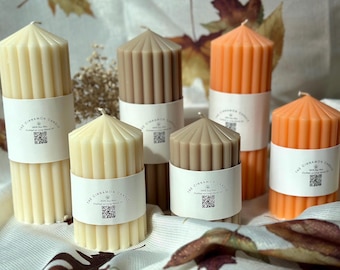 Ribbed Soy Pillar Candle |Modern Decor | Home Decor | Fireplace Decoration