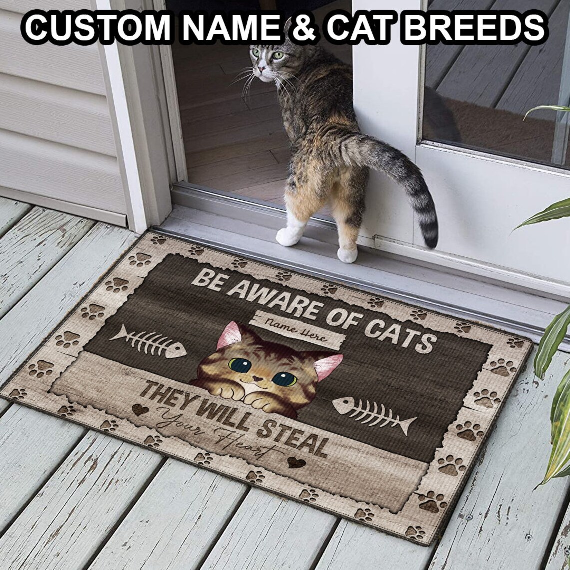 Personalized Cats Will Steal Your Heart Doormat Peeking Cat Etsy