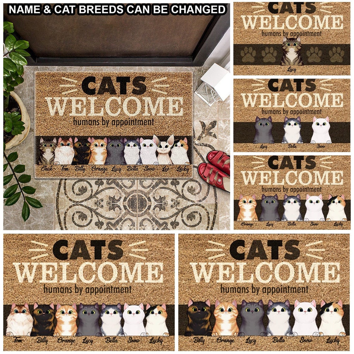 Personalized Cat Doormat Cats Humans By Appointment Etsy