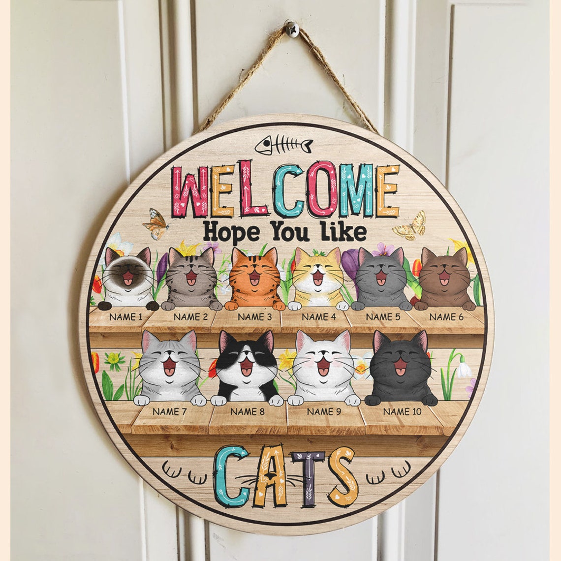 Personalized Cat Door Hanger Hope You Like Cats Cat Etsy
