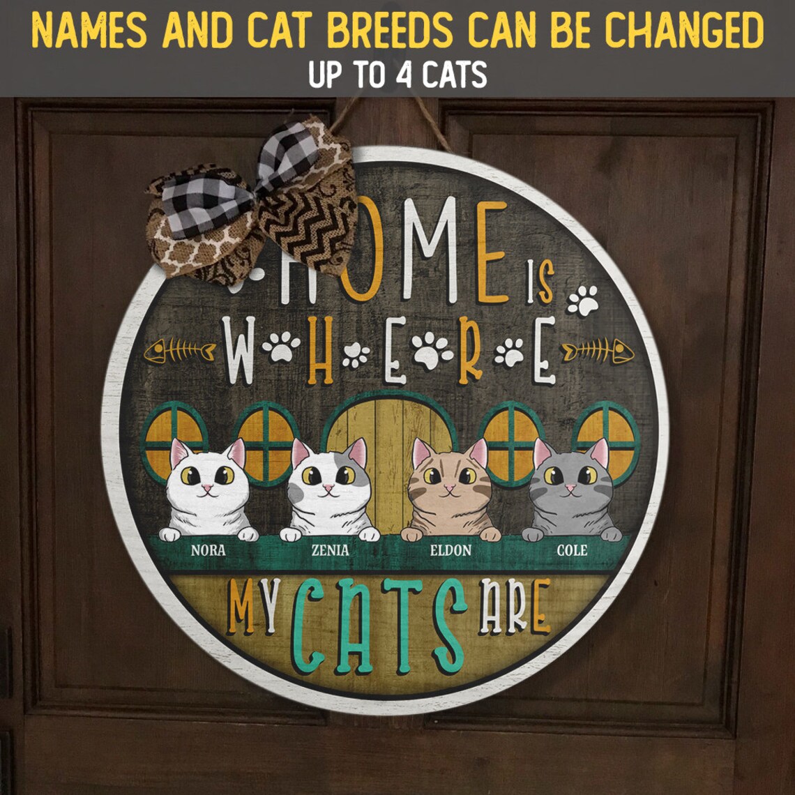Personalized Cat Door Hanger Home Is Where My Cats Are Door Etsy