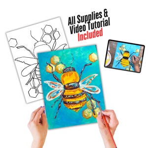 Buzzing Kaleidoscope DIY Paint Kit for Beginners | PreOutlined Canvas |Painting Kit with Supplies and Video Tutorial | Kids and Adults Party