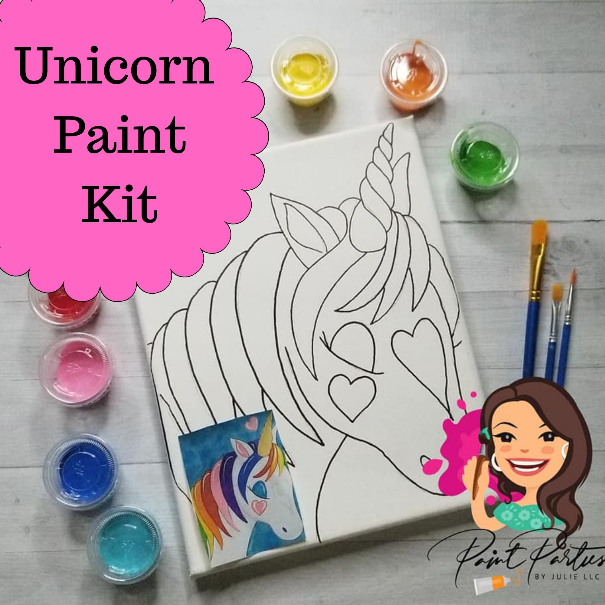 Unicorn Predrawn Canvas for Girls Unicorn Paint Party, Paint Kit, Craft Kit,  Unicorn Party, Kids Paint Party, Pre Drawn Painting , DIY Kit 