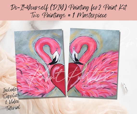 Flamingo Love Painting for Two Couples DIY Paint Kit With All