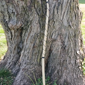 Handcrafted 46-Inch Oak Walking Stick with black leather cord accent – Durable Hiking Stick for Outdoor Adventures