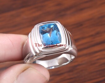 Blue Topaz Men's Ring: 925 Sterling Silver December Birthstone
