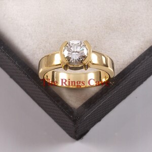 1Ct Moissanite Solitaire Ring: 18K Gold Plated Sterling Silver Promise Ring