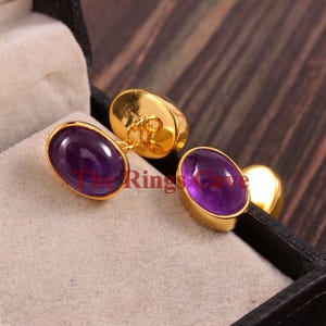 Amethyst Cufflinks, Sterling Silver Cufflinks, Gold Plated Cufflinks, Men Accessories, Thanksgiving Gift, Handmade Cufflink, Gift For Grooms