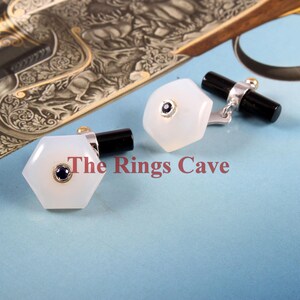 Hexagon Onyx Sapphire Cufflinks: 925 Sterling Silver