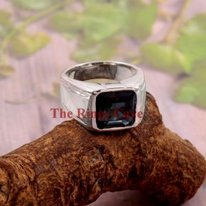 Natural London Blue Topaz Signet Ring, 925 Sterling Silver, Gift For Husband