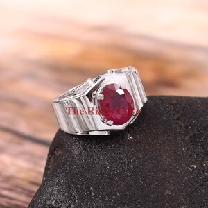 Bague pour homme en argent sterling avec rubis naturel - Pierre ovale