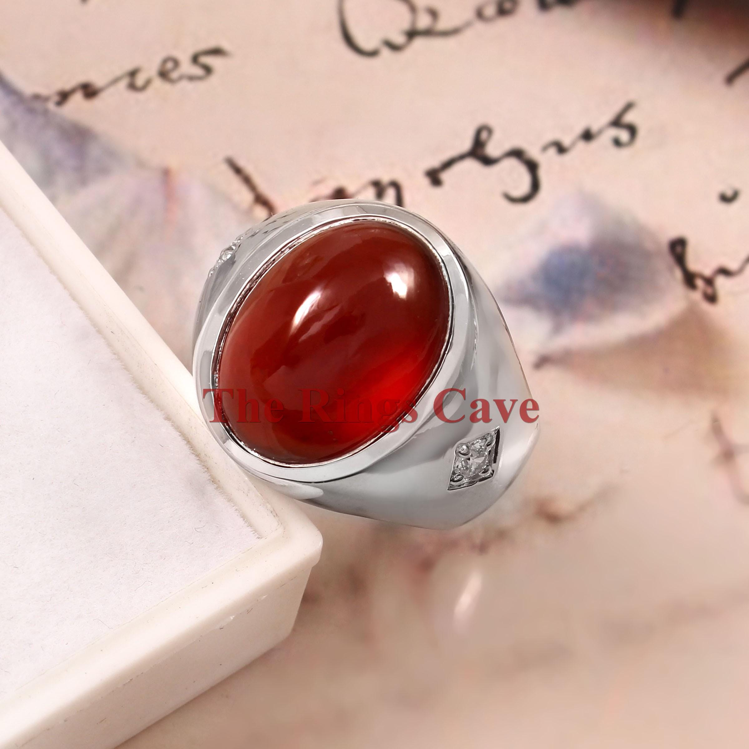 Anello Bara Granato Hessonite Argento Sterling 925 Naturale per