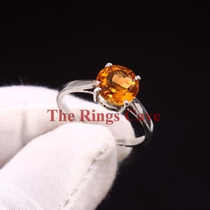 Natural Citrine Solitaire Ring: 925 Sterling Silver, Rhodium Plated