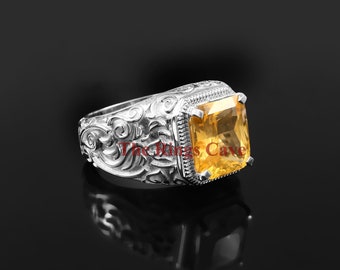 Gothic Style Citrine Gemstone Men's Ring, Handcrafted Men's Ring, Vintage Inspired Citrine Ring, Statement Men's Ring, Perfect Gift for Him