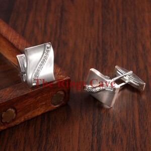 Moissanite Sterling Silver Cufflinks: Groomsmen Gift