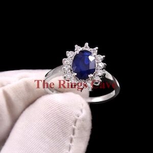 Natural Blue Sapphire Ring: Sterling Silver, Princess Diana Inspired