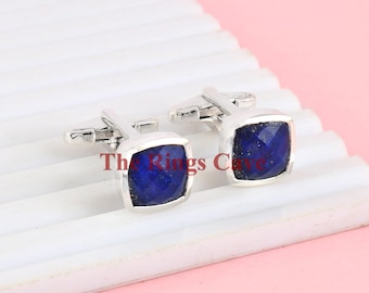 Handmade Lapis Lazuli Cufflinks: Sterling Silver Men's Jewelry