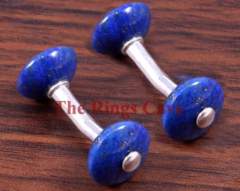 Handmade Lapis Lazuli Cufflinks: Sterling Silver September Birthstone