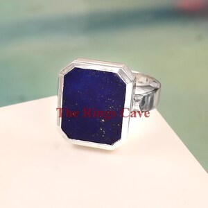 Lapis Lazuli Gemstone Men Ring, 18K White Gold Plated Silver Ring, 925 Sterling Silver Ring, Signet Men Ring, Wedding Ring, Gift For Him