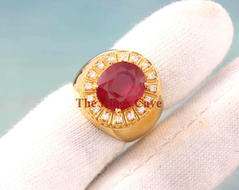 Natural Ruby Gemstone Men's Ring: Gold Plated 925 Sterling Silver