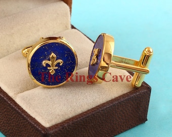 Natural Lapis Lazuli Cufflinks: Sterling Silver Fleur De Lis Design