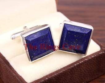 Handmade Lapis Lazuli Cufflinks: 925 Sterling Silver, September Birthstone