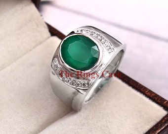 Handgefertigte Grüner Onyx Ring für Männer, Grüner Onyx Statement Silber Herrenring, Grüner Achat Ring, Grüner Stein Ring für Freund, Herrenring
