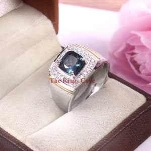 London Blue Topaz Signet Men Ring: 925 Sterling Silver, December Birthstone